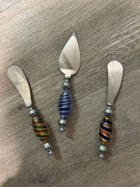 Set of Three Murano Glass Cheese Spread Knives